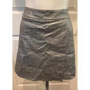 Eileen Fisher Petite Silver Linen Front Flap Mini Skirt, Size PS